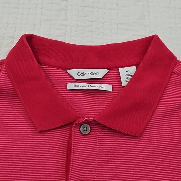 Calvin Klein The Liquid Touch Polo Men's Medium Pink Red Stripe EUC LN Tennis - Picture 4 of 16